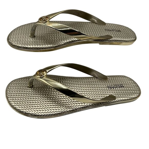 Michael Kors Womens 8M Jelly PVC Flip Flops Metallic Gold Sandals Beach Vacation - Picture 4 of 11